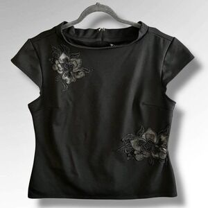 7th Avenue New York & Company Blouse Womens 2XL Black Floral Embroidered Evening